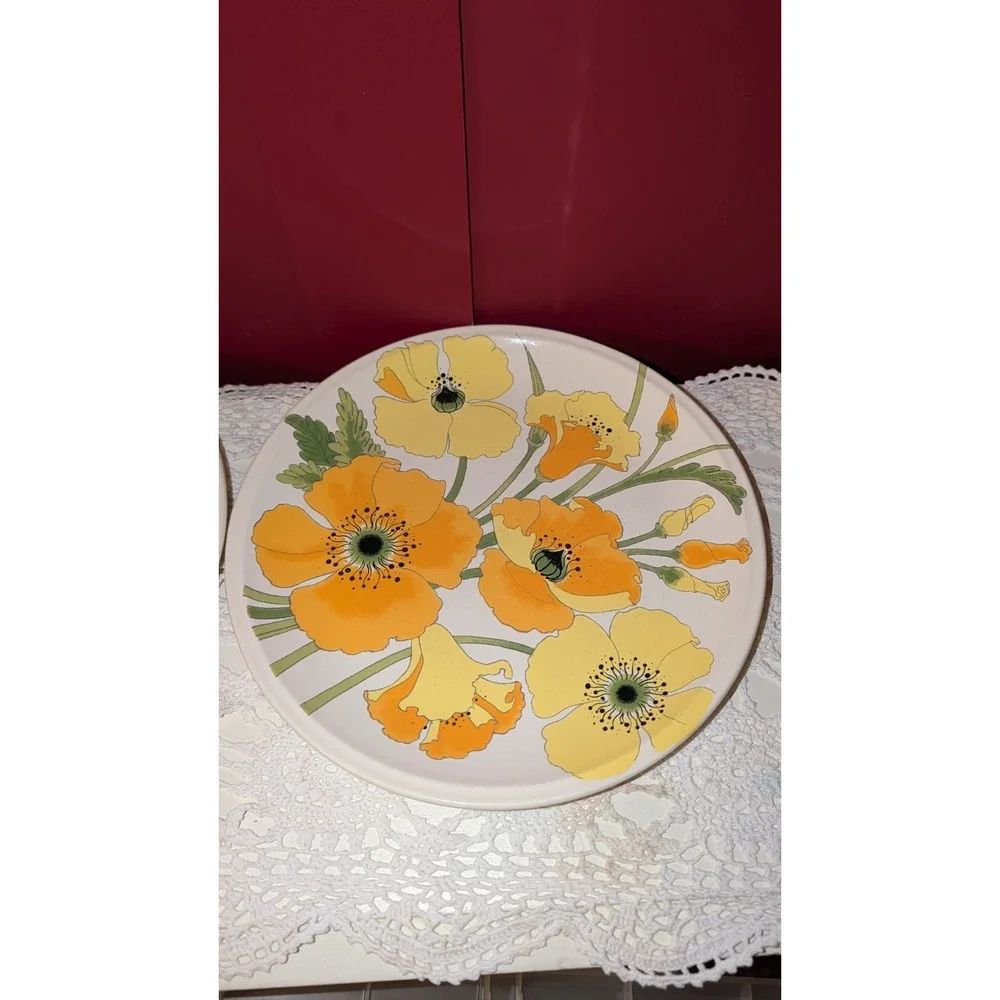 Wild poppy trail California Pottery 2 Dinner Plates set/ Lot 10.75